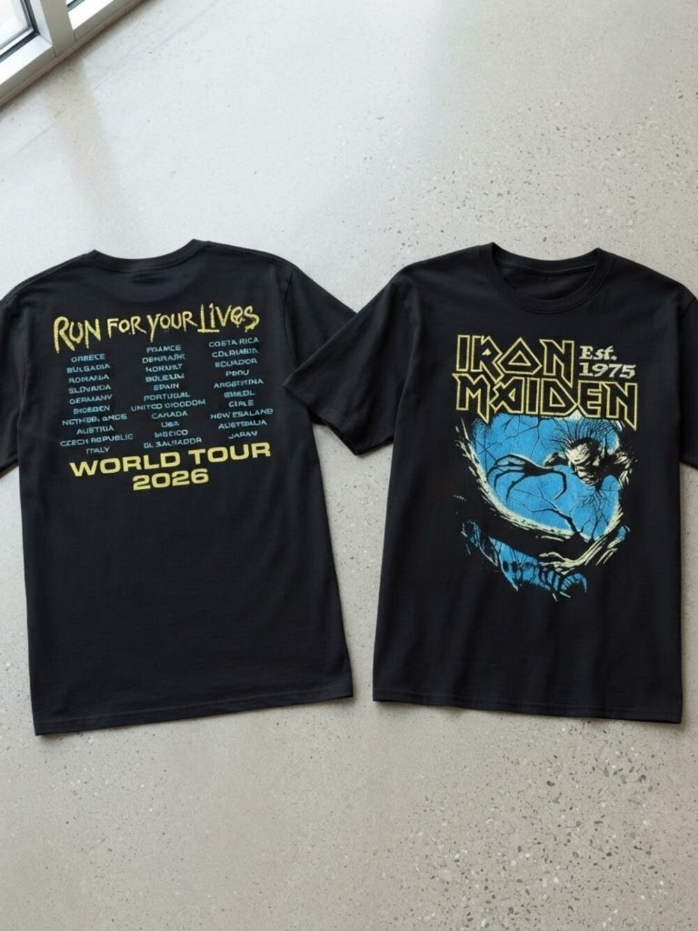 Iron Maiden Run For Your Lives World Tour 2026 Black T-Shirt S-4XL